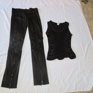 Black Zippered Stretch Pants & Rouched Top